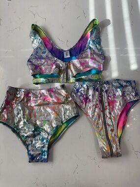 Roma Metallic Rainbow Paint-Splash Rave Outfit Also Great For Pride Or Festival